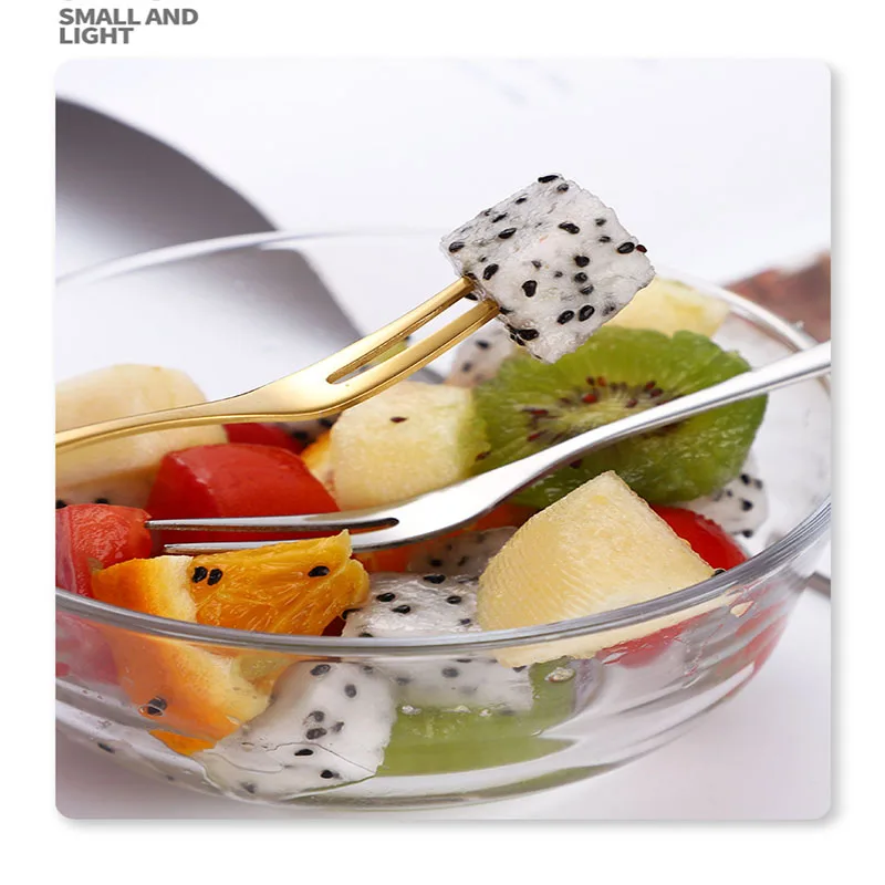 304 нержавеющая сталь с длинной ручкой двухзубная вилка для фруктов золотой