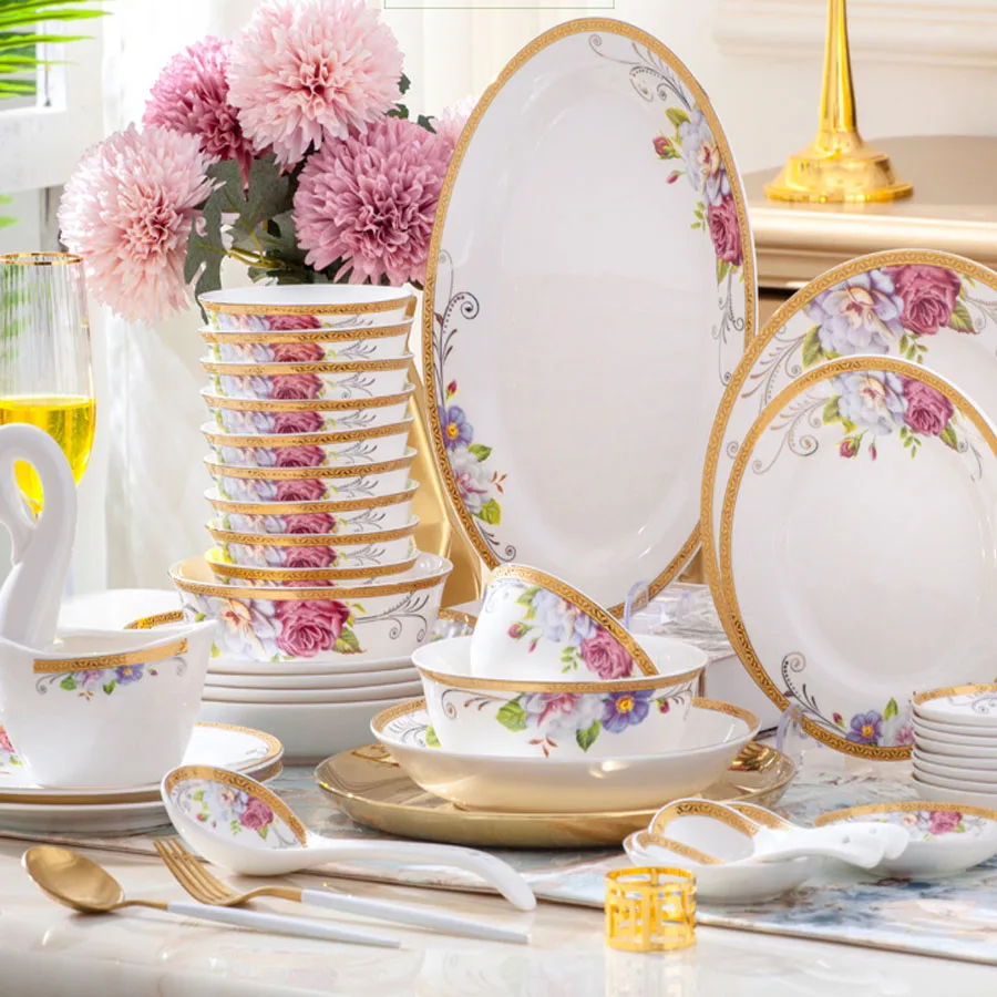 60 головок керамика Цзиндэчжэнь китайская посуда обеденное блюдо миска для риса