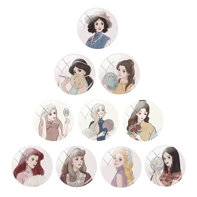 

Disney Elegant Princess Chinese Style Characters Printing Photo Glass Cabochon Dome Flat Bottom Charms DIY Making Jewelry FWN593