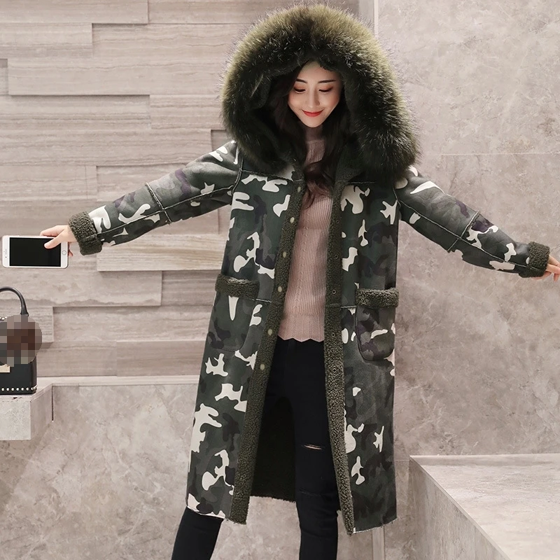 Повседневная теплая 2019 куртка из овчины с большим меховым воротником новая