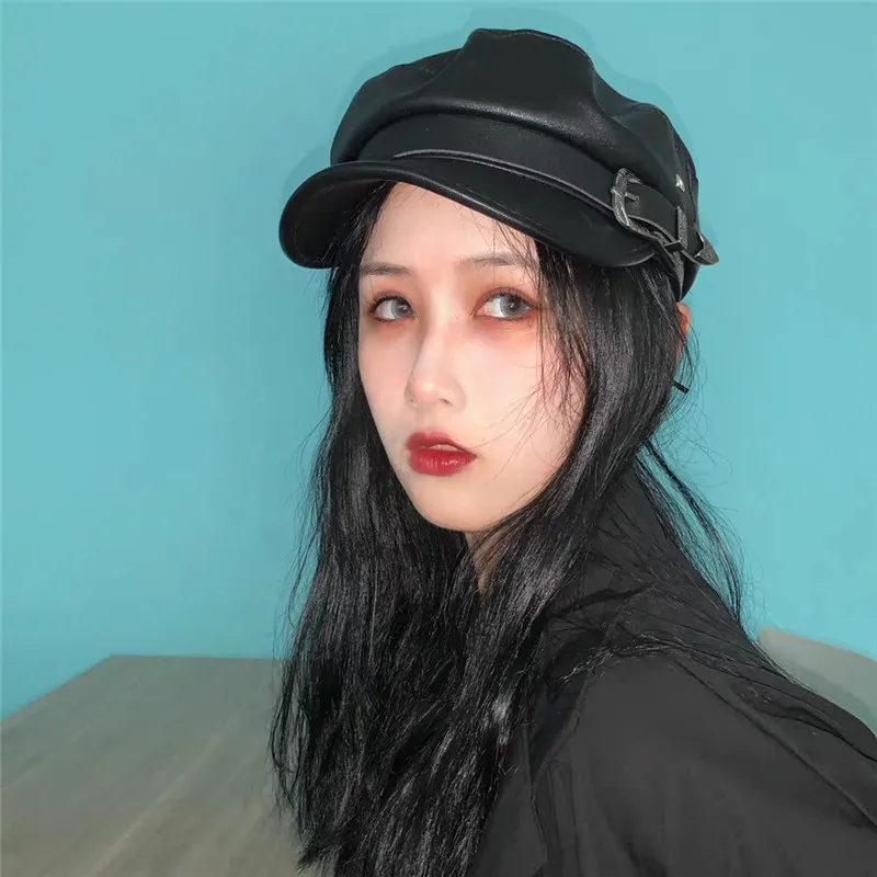 

Unisex Adjustable Winter Beret For Women Solid Plain Octagonal Newsboy Flat Top Ladies PU Buckle Cadet Hat Girls Painter Caps