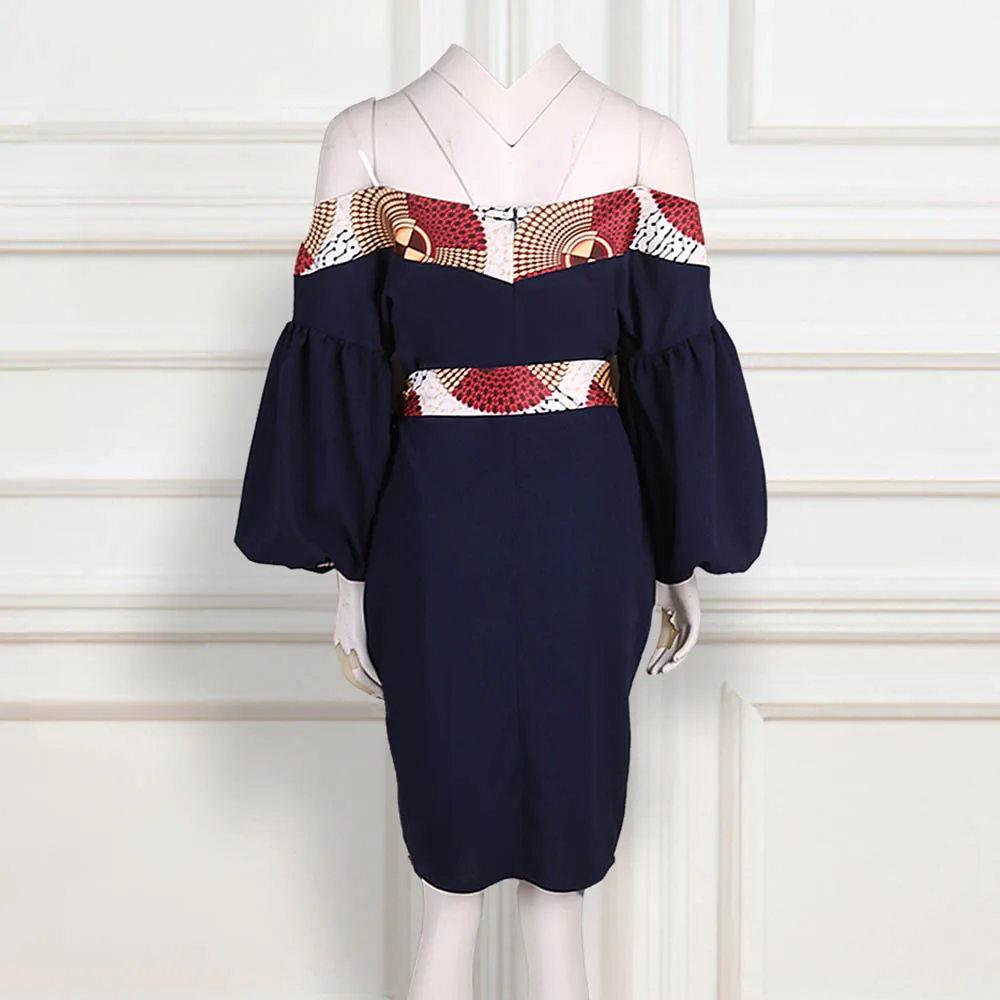 

Mini Dress Women Off Shoulder Half Sleeve Sexy Vestidos Patchwork High Waist Lace Up Africa Female Kimono Casual Dress Plus Size