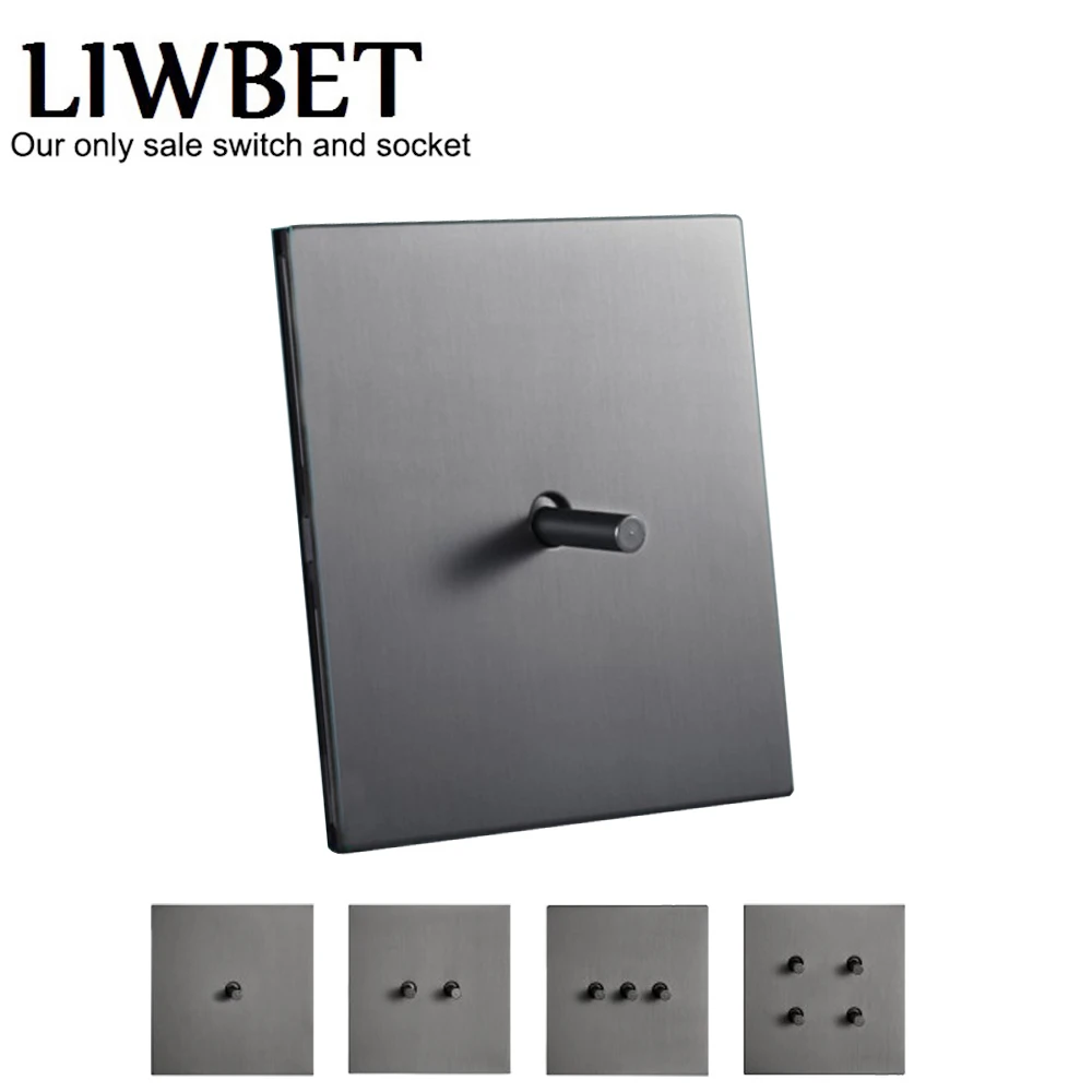 Настенный переключатель LIWBET серого цвета с металлической панелью 1 комплект 2