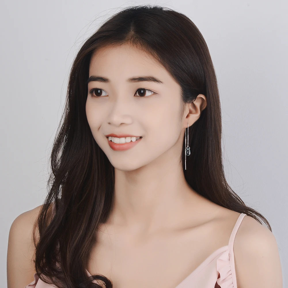 925 пробы серебро простая Капля воды в форме синего кристалл Длинная кисточка