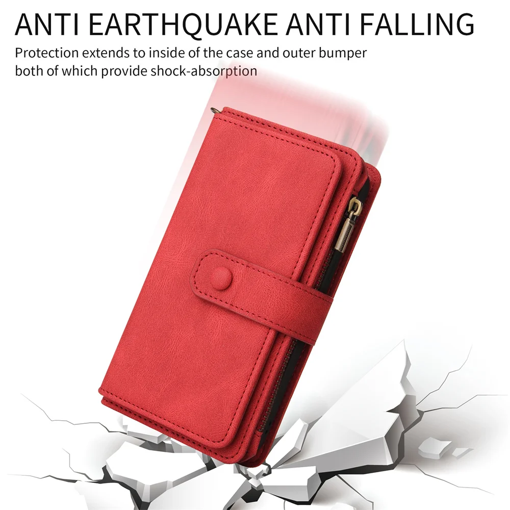 Leather Zipper Flip Case For iPhone 14 13 12 11 Pro XS Max XR X 8 7 6 6S Plus SE 2020 2022 Wallet Card Slots Shock Phone Cover