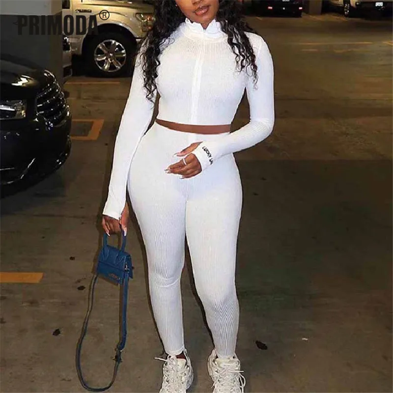 Two Piece Outfits Women Set Activewear Fit Elastic Crop Top Zipper Long Leggings Matching Tracksuit Female 10 Colors PR051M |