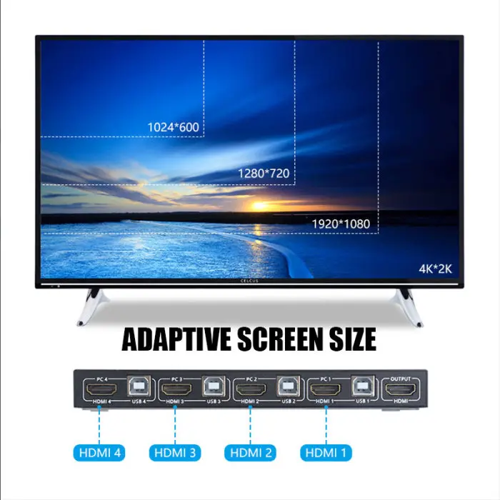 Ultra HD 4K HDMI KVM коммутатор 4 порта входы и 1 порт выходы HDMI2.0 мышь клавиатура USB Sharer VH99