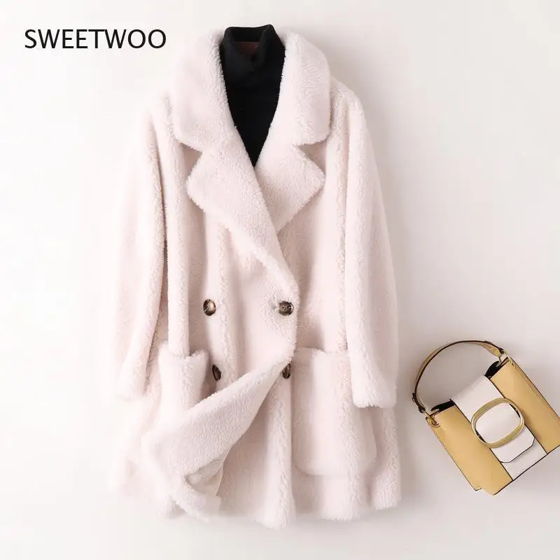 Real Fur Coat High Quality Australian Womens Natural Wool Coats Thick Warm Elegant Loose Large Size Long Outwear for Women 2022