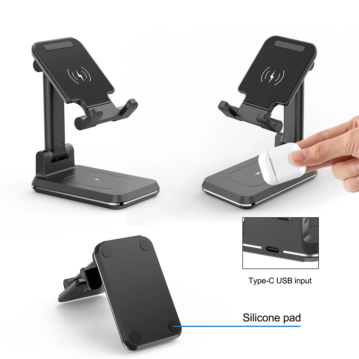 

2020 NEW Adjustable Phone Stand Wireless Charger for Desk, Dual Wireless Charger Phone Holder for Smartphone