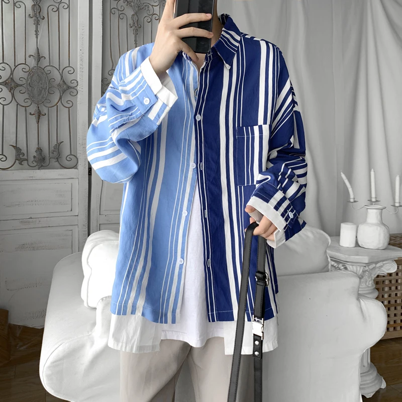 Мужская свободная рубашка с принтом в клетку Повседневная длинными рукавами 4 цвета большие размеры S XL