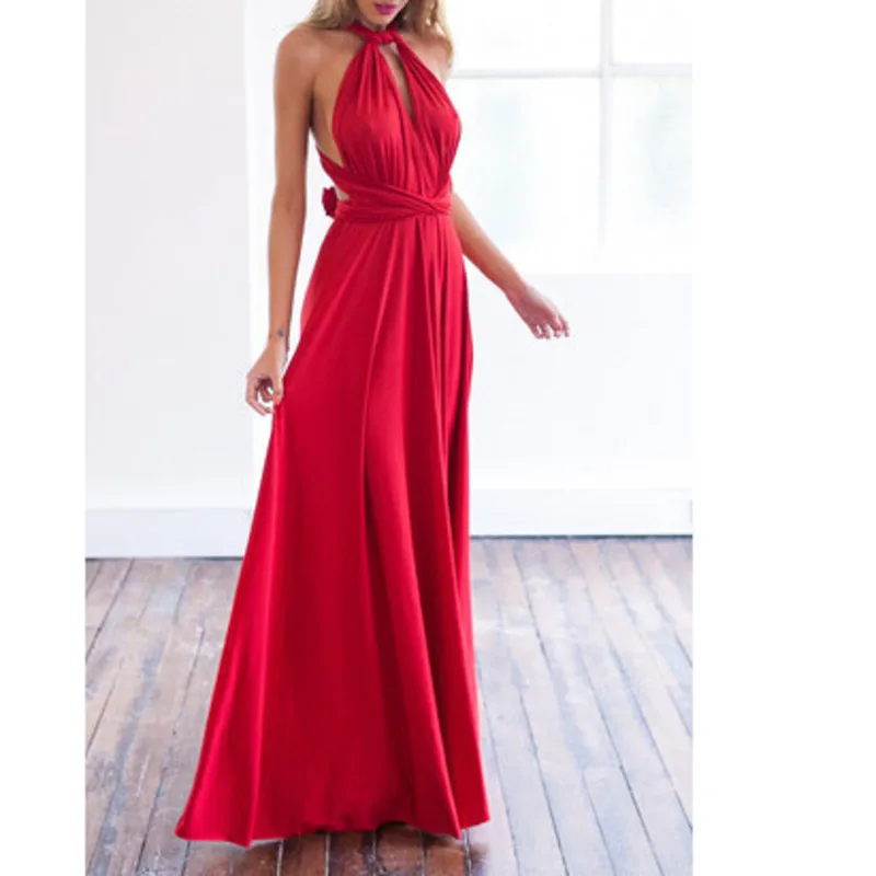 

Multiway Wrap Sexy Maxi Dress Solid Fashion Casual Party Elegant Dresses 2021 Bandage V Neck Sleeveless Backless Women Dress
