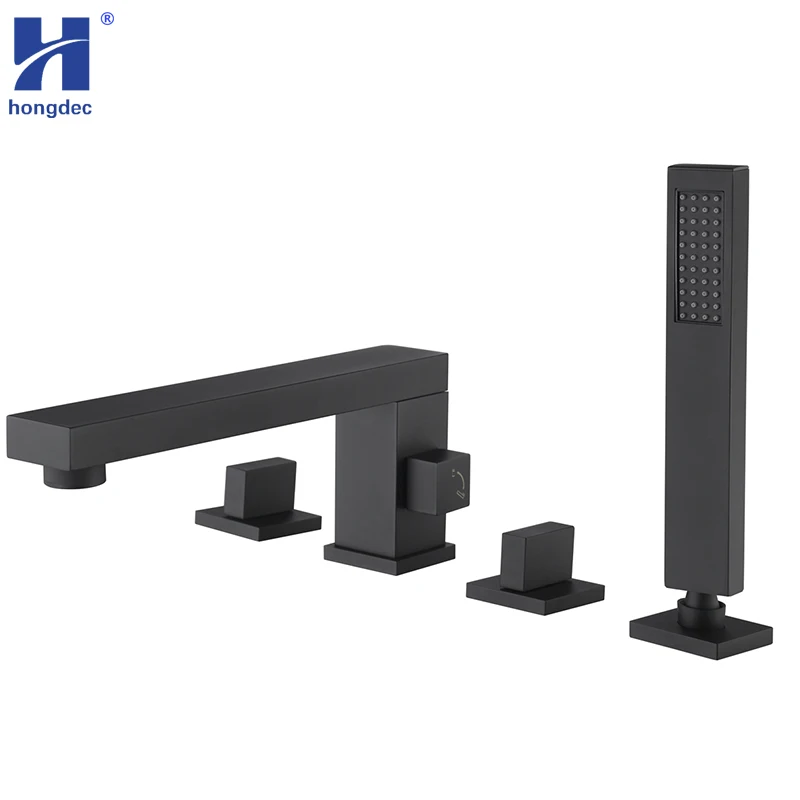

Hongdec Bathroom Brushed gold Matte Black Chrome Dual Handles Bathtub Faucet Shower System