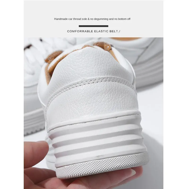 2020 Women Leather Vulcanized Shoes Flat Casual Lightweight White Increased In The Leisure Sports Shoes, Ladies Fashion Shoes