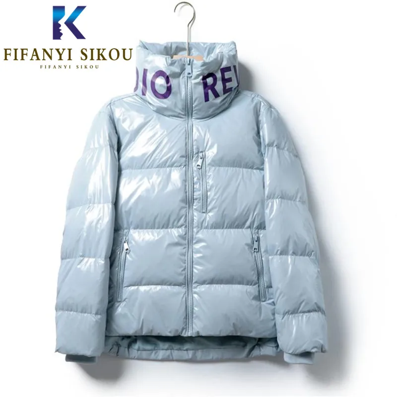 

2020 New Women Winter Jacket Fashion Print Stand collar Zipper Down Jackets Thick Warm Parkas Short Coat Lady Loose Outerwear