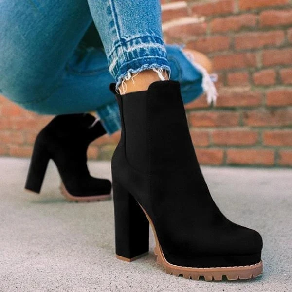 

New Winter Leopard Print Women's Boots High Heel Platform Non-Slip Ankle Boots Ladies Elastic Slip-On Chunky Heel Ankle Booties