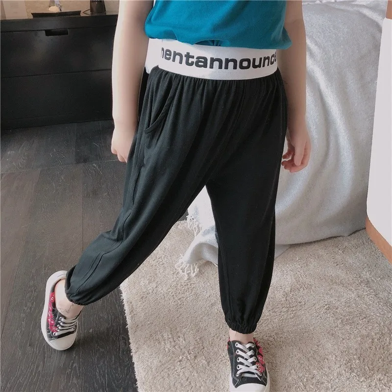 

2020 spring and summer parent-child pants boys and girls letters elastic waist quick-drying thin section high waist sports pants