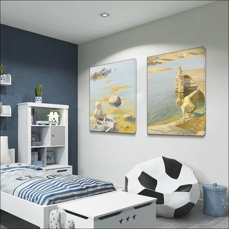 

modern Children figure painting bedroom Canvas Spray Painting Customized drawing Un framde Wall decoration DIY Solid wood frame