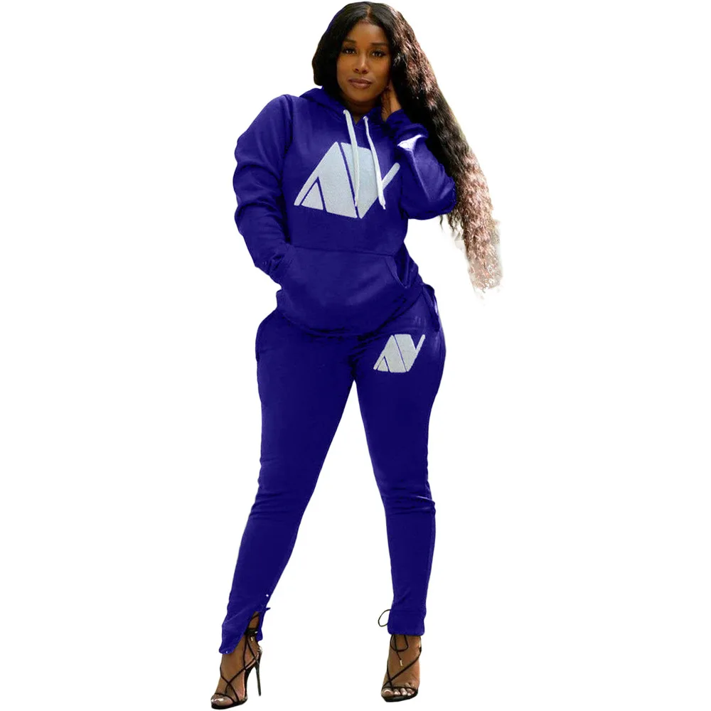 

Casual Tracksuit Women 2 Pieces Sets Hooded Sweatshirts Women's Clothes Pullover Hoodies Split Pants Pockets Geometry Print Sets