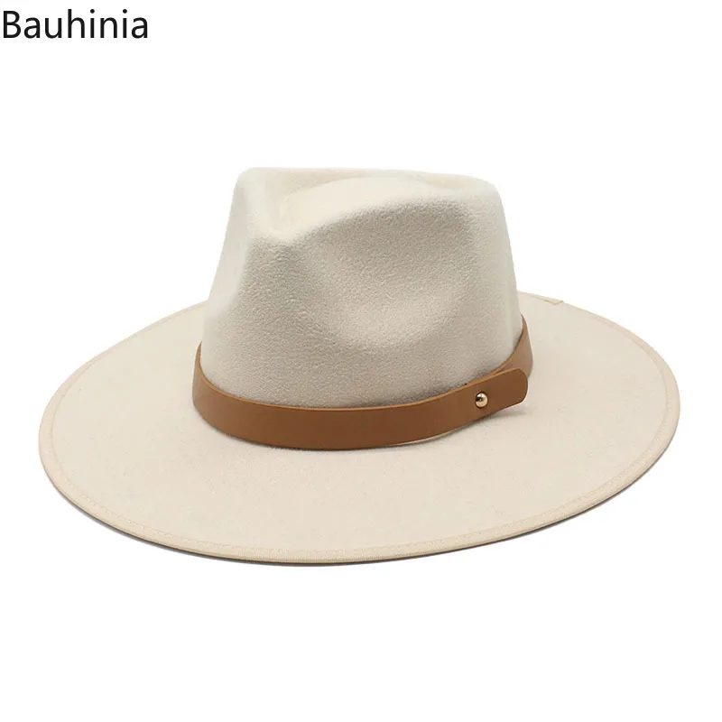 

Bauhinia 8.5CM Large Wide Brim Woolen Jazz Hat New Women Wool Fedora hat Fashion Panama Wedding Winter Autumn Hat