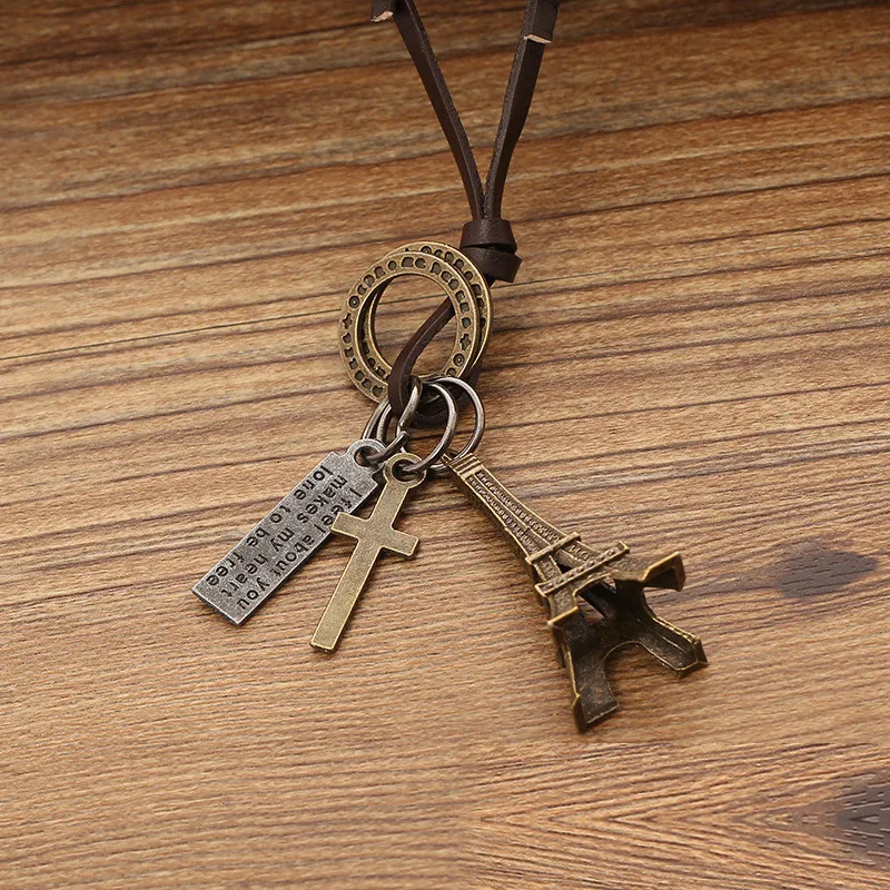 Сплав Эйфелева башня Подвеска кожаная ожерелье для мужчин и женщин панк стиль