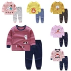 Хлопковая одежда для сна для мальчиков Комплекты детских пижам с героями мультфильмов теплые пижамы для девочек детские топы с длинными рукавами + штаны, 2 предмета, одежда для детей