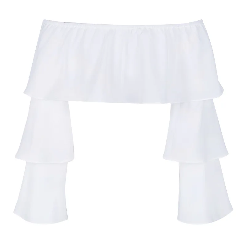 

2019 off-Shoulder Strapless Bra Top Women's New Style Casual Bell Sleeve Elegant White Upper Garment