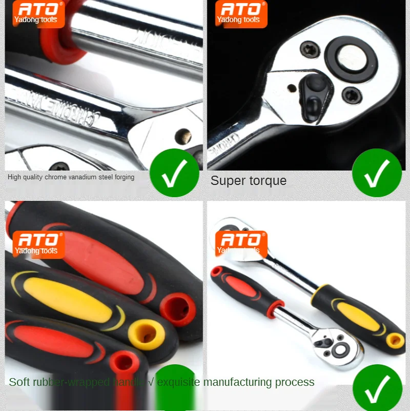 

1/4" 3/8" 1/2" Steel Torque Ratchet Wrench 24 Teeth Two-way Auto Quick Release Professional Labor Saving Wrench for For Sockets