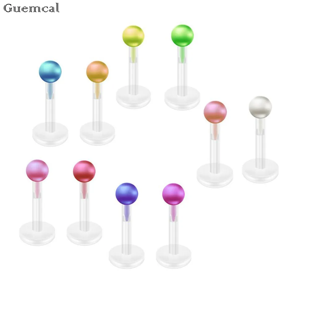 

Guemcal New 1pcs 16G Acrylic Transparent Pearl Lip Nail Piercing Jewelry Labret Monroe Lip Ring