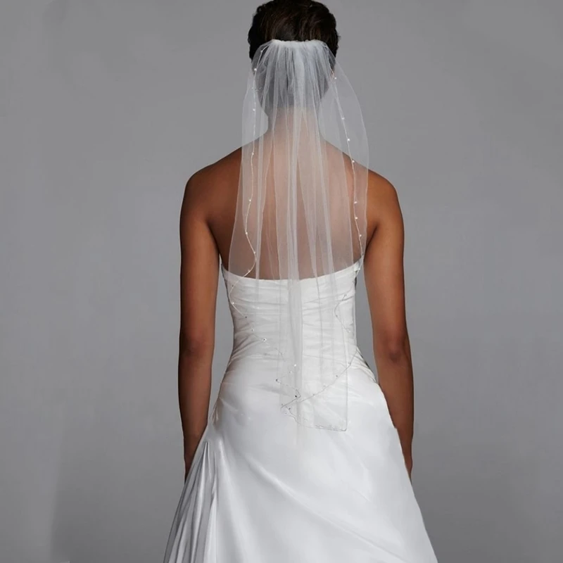 Фата ruthshen Свадебная длиной до локтя Тюлевая Однослойная с бисером и краем