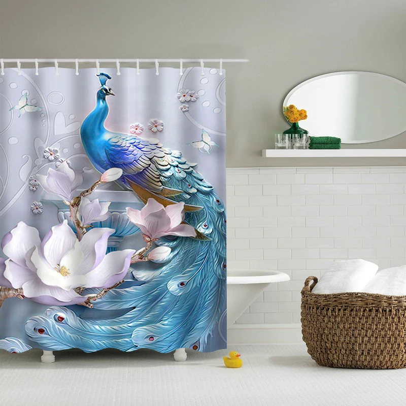 

New The Most Beautiful Peacock Printed Shower Curtains Frabic Waterproof Polyester Shower Curtain Bathroom Curtain 10 with Hooks