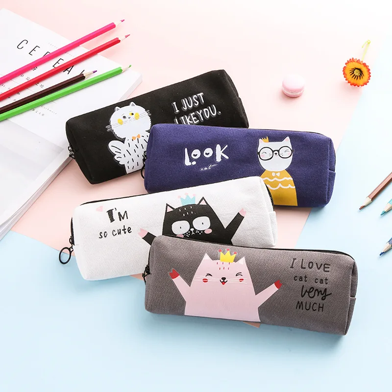 Чехол для карандашей с кошкой холст estojo escolar креативный trousse scolaire stylo школьные