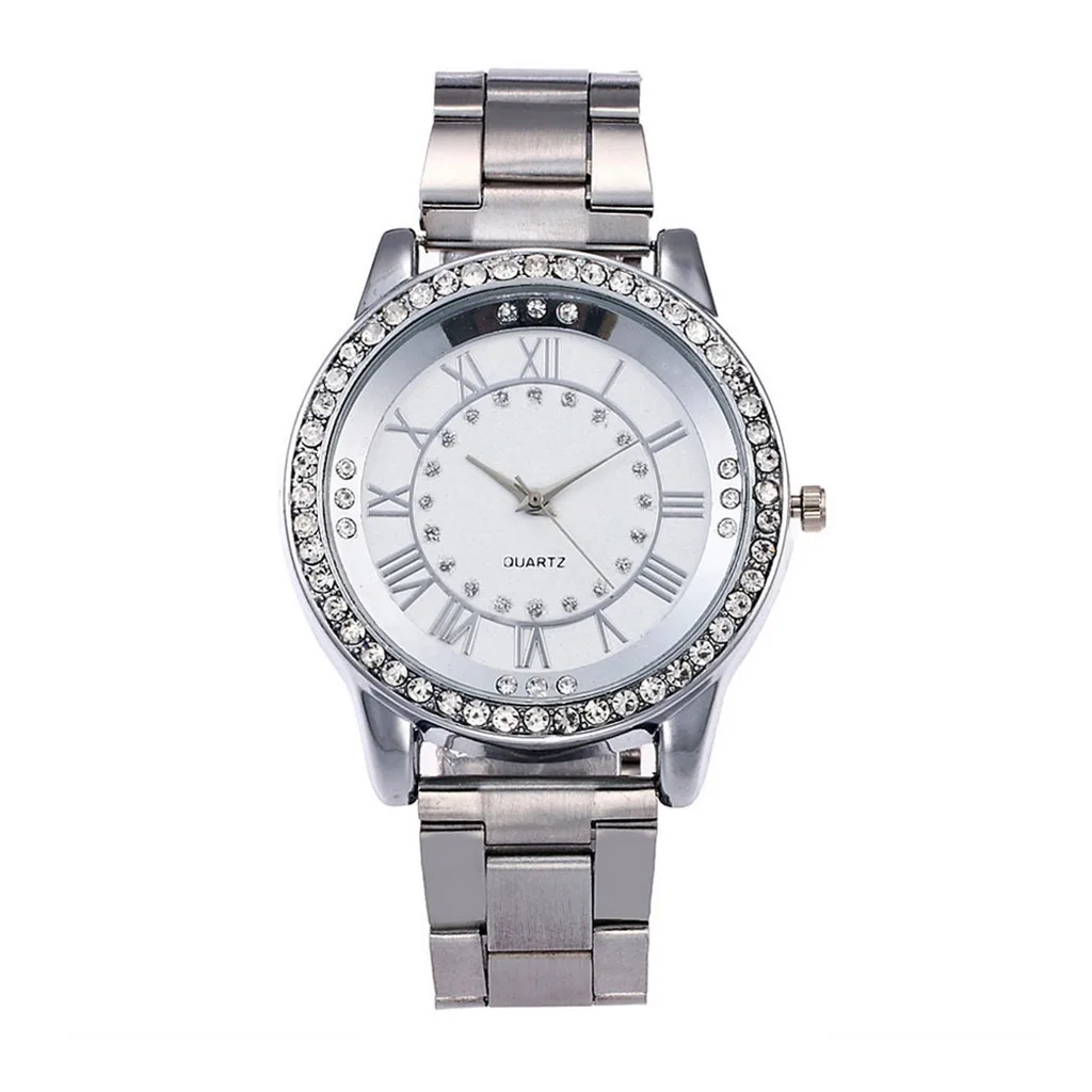 

Fashion Women Casual Watches Rose Gold Silver Band Crystal Quartz Ladies Wristwatch Female Diamond Clock Relogio Feminino /d