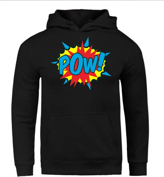 Черная толстовка с капюшоном для взрослых в стиле комиксов POW | Мужская одежда