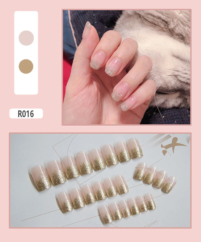 R016 24 шт./кор. советы для дизайна ногтей накладные ногти художественные советы круглой формы полное покрытие маникюр поддельные прозрачные ногти короткий наконечник инструменты для дизайна ногтей 30 дизайнов - Цвет: R016