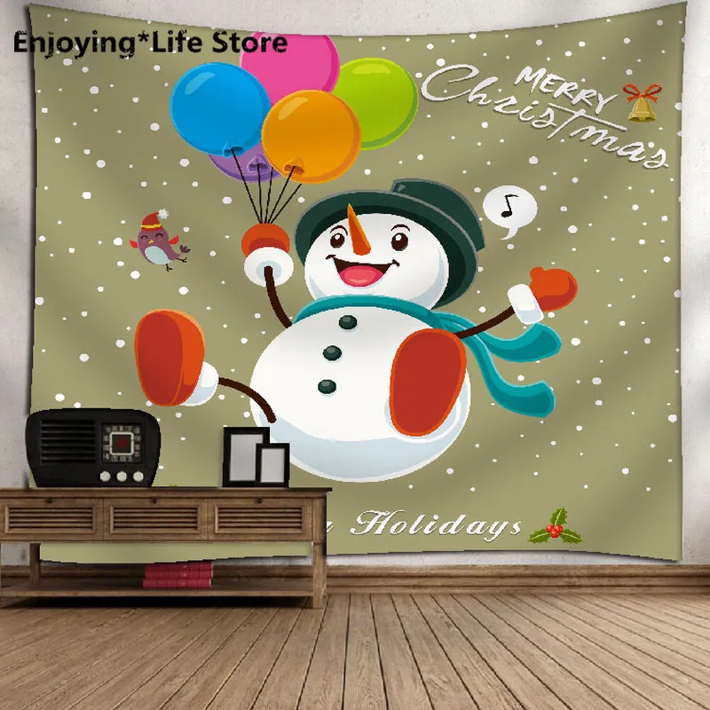 

Christmas Tree Fireplace Print Tapestry Wall Hanging Background Cloth Decor Polyester Christmas Home Room Wall Decoration