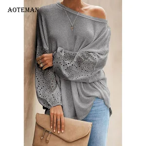 Сезон весна-лето; Женские мокасины с блузка рубашка 2020 на каждый день с круглым вырезом и расклешенными рукавами лоскутные Кружевные блузы mujer de moda обувь женские топы