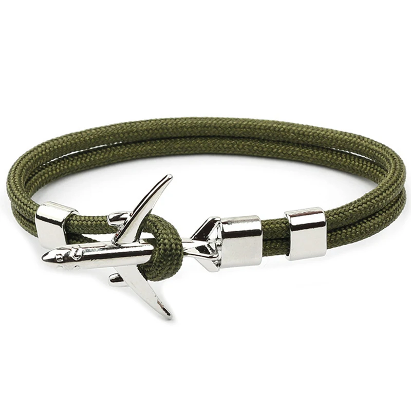 Высококачественный серебристый армейский зеленый браслет с самолетом