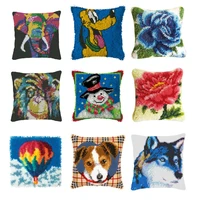 wolf flower carpet embroidery pillow knoop pakket needlework set latch hook cushion button package decor