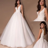 luxury v neck beads wedding dress ball gown princess wedding gowns lace appliques backless sleeveless lace up vestido de novia