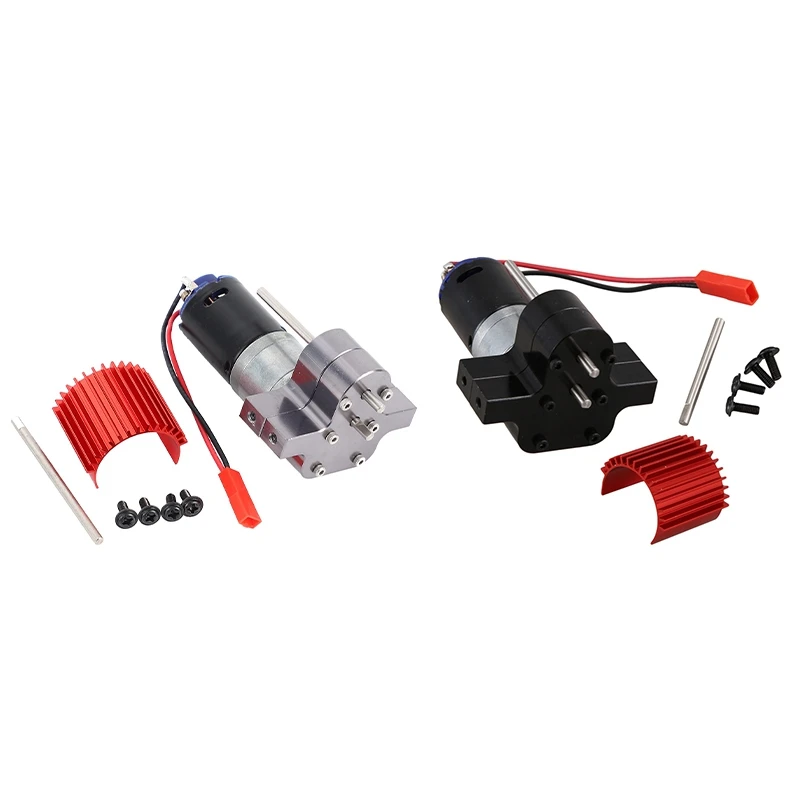 

2set 370 Brushed Motor+Alloy Heat Sink Gear Box Set with Steel Gears for WPL Henglong C14 C24 B14 B24 B16 Grey & Black