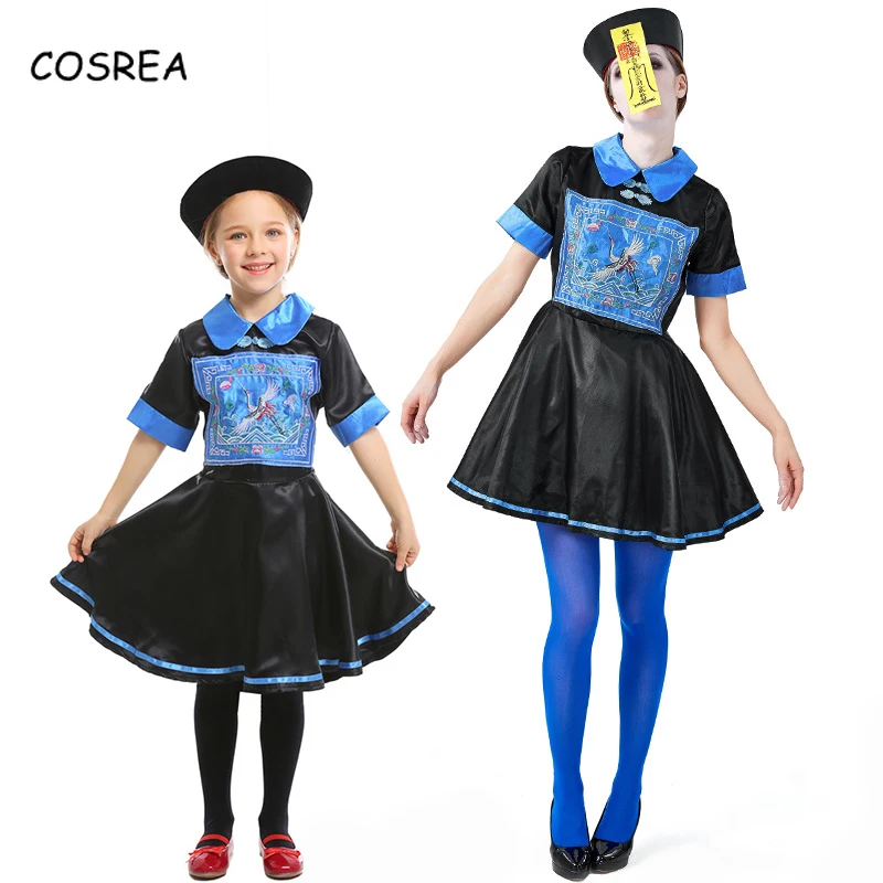 

Halloween Chinese Style Zombie Costume Dress Skirt Hat Ghost Festival Party East Zombie Cute Scary Parent-child Cosplay Women