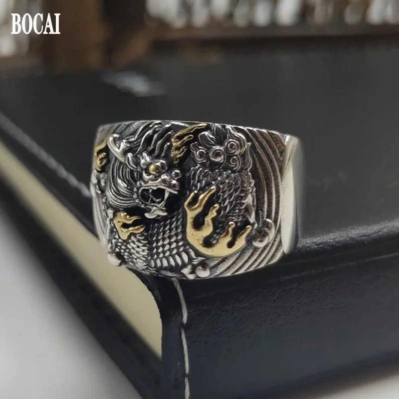 BOCAI S925 Серебряные украшения Ретро Летающий в облаках Дракон Властный мужской