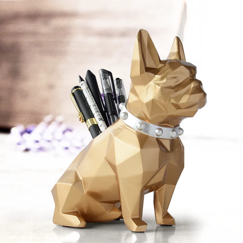 

SIMULATION ANIMALS BULLDOG DOG STATUE PENCIL VASE RESIN CRAFTWORK DESKTOP DECORATION OFFICE L2979