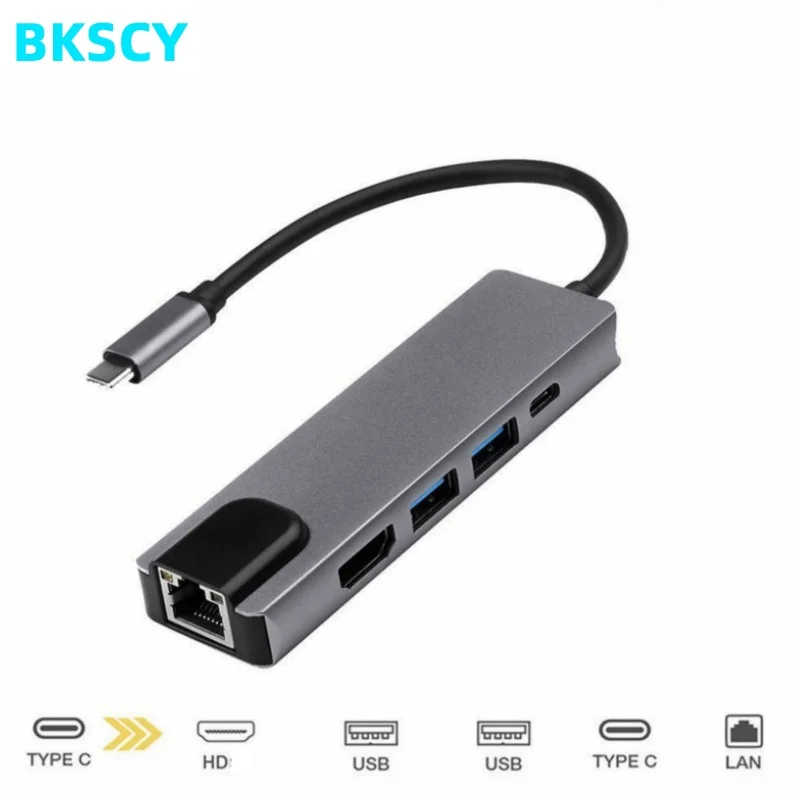 

Bkscy Type C USB-C Hub To Gigabit Ethernet Rj45 Lan HDMI-Compatible for Macbook Thunderbolt 3 USB-C Charging Port Hub 1000mbps