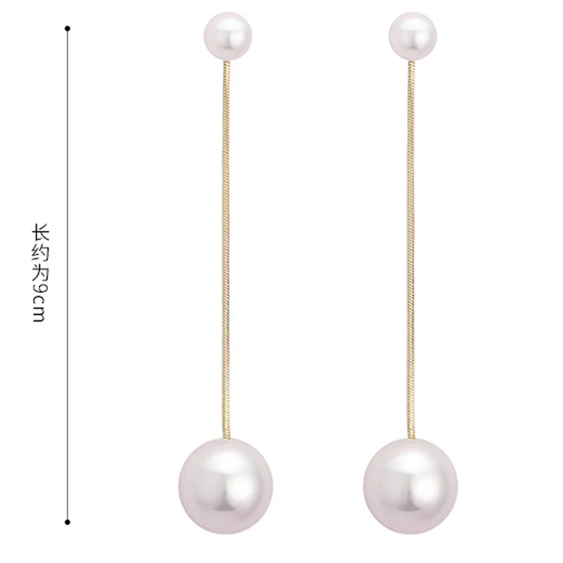 

Double Pearl Tassels Long Chain Earrings for Women 2021 Fashion Korean Gold Round Drop Earrings Wedding Female New Jewelry Gift