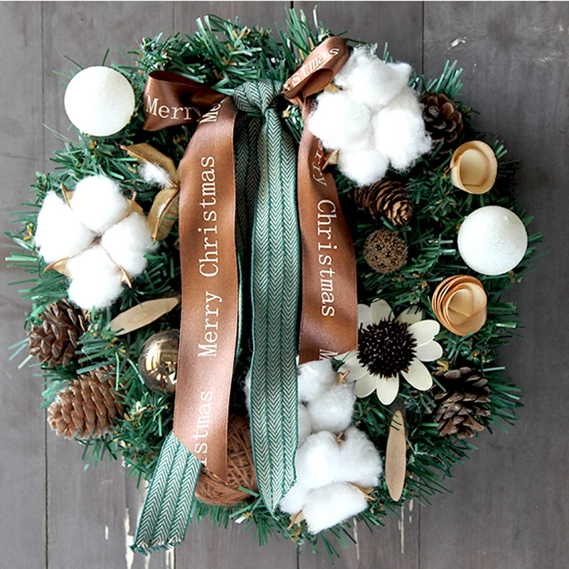 Artificial Handmade flower Wreath Cotton pine cone Wedding Christmas Decor DIY Hanging Weaved Garlands Crafts accessory |