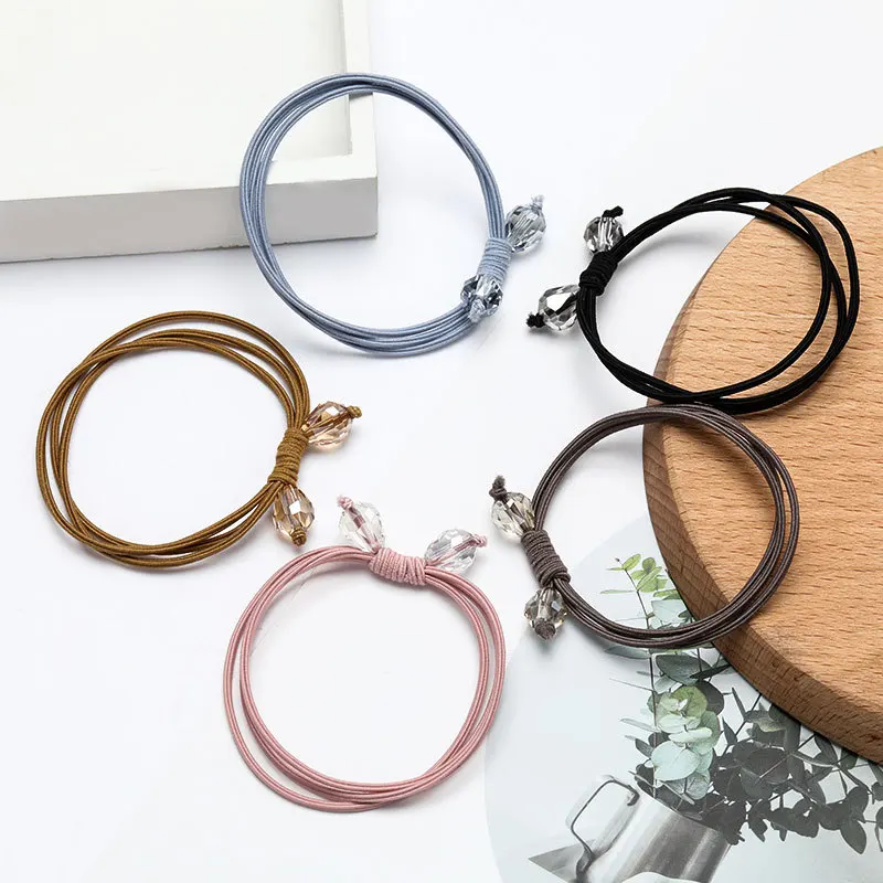 

1pc Multi Layer Solid Color Rubber Band Crystal Hair Ropr Ponytail Hair Tie Simple Hair Accessories High Quality Women Hair Tie