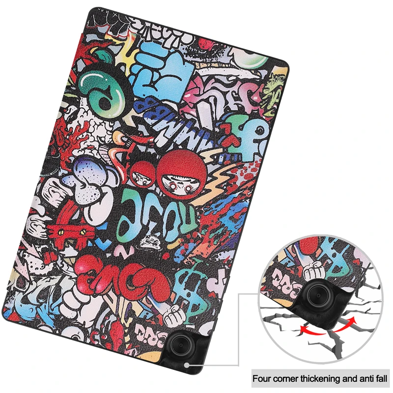 

For Lenovo Tab M10 HD 2nd Gen TB-X306X TB-X306 Tablet Tri-fold Painted Case Auto-Wake up Sleep PU Leather Stand Protective Cover