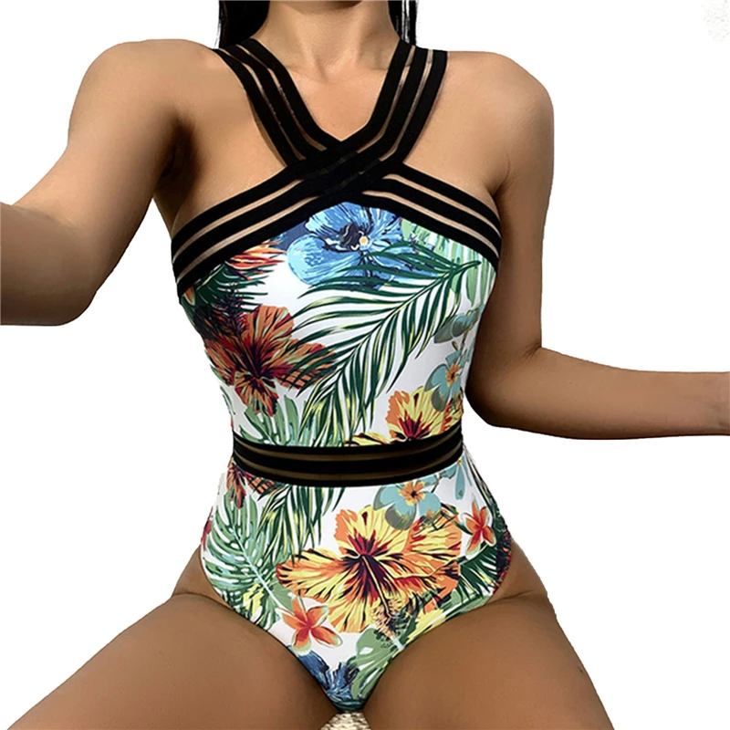 

New Hot Sale Fashion Women’s Sexy Bikini Personality Plant Printing Backless High-waist Slim Fit Swimsuit Wholesale