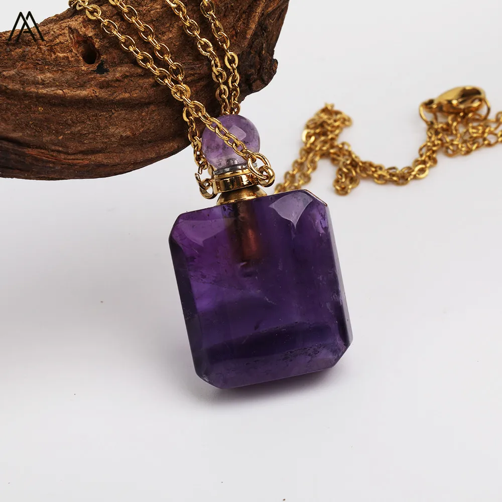 Модный Дамский Карманный флакон для парфюма натуральный пурпурный кварц камень